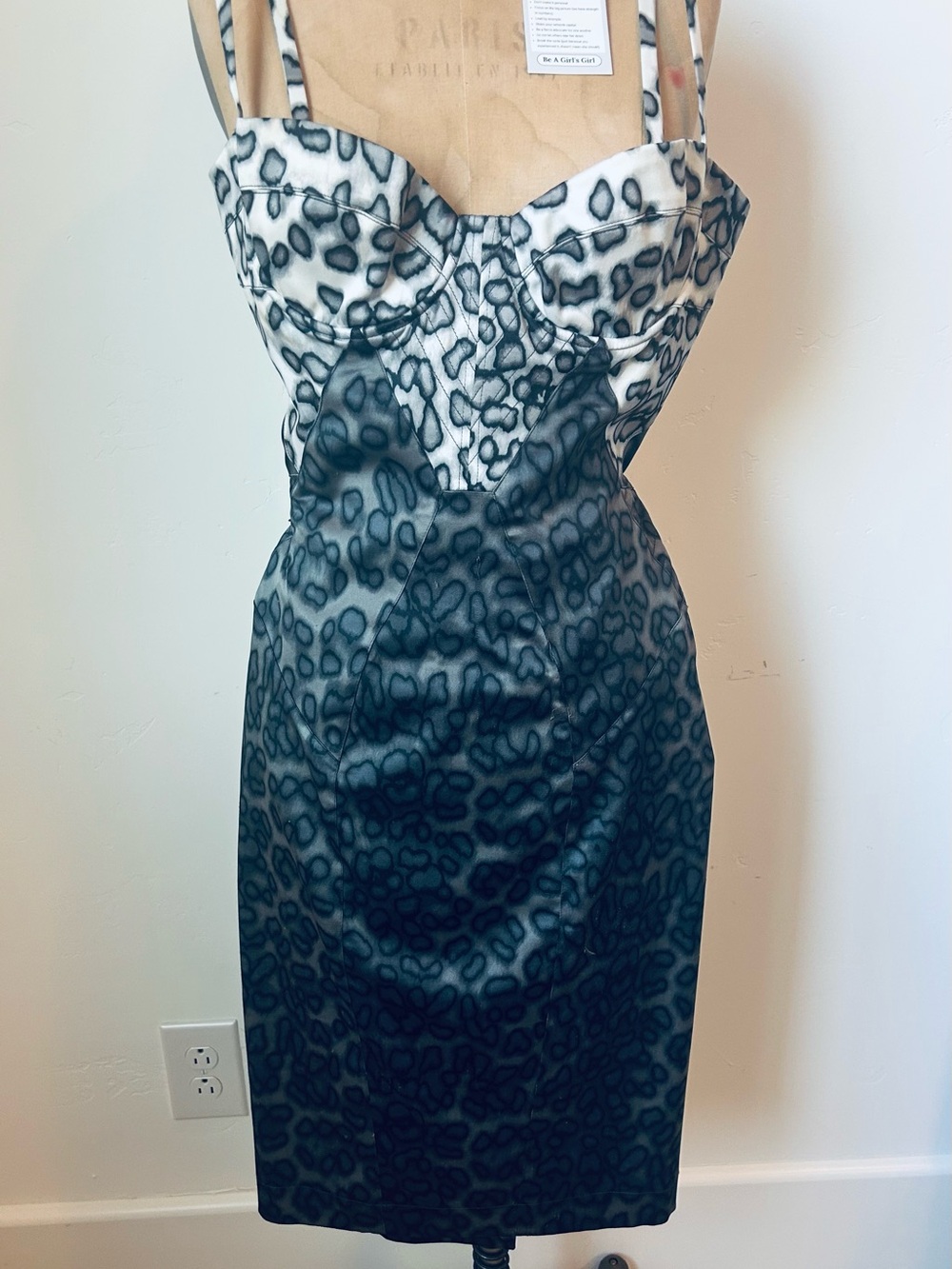 Just Cavalli Black and White Leopard-Print Midi Dress
